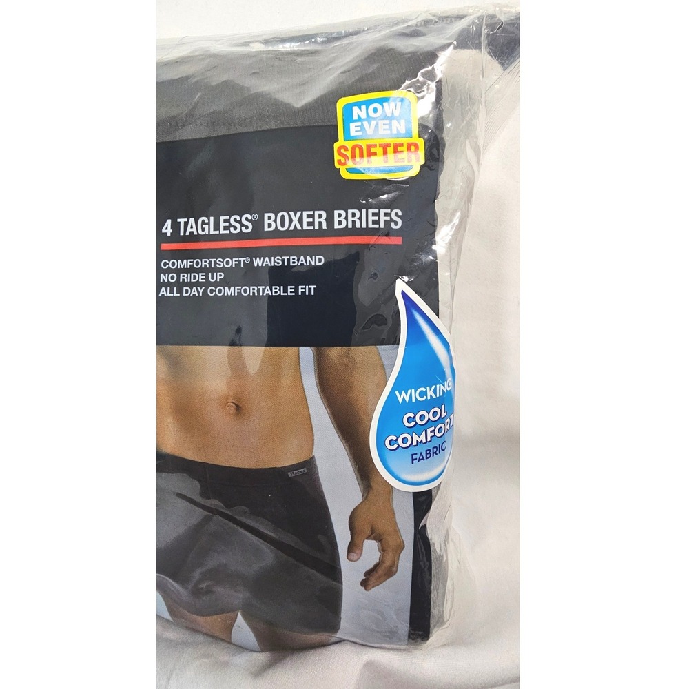 NWT Hanes 4 Pack Tagless Boxer Briefs Mens Medium 32-34 Black Grey Blue J746C4